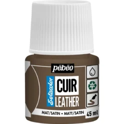 Pebeo Cuir Leather 45 ml lærfarge, farger også PU-lær – brun, matt satengfinish