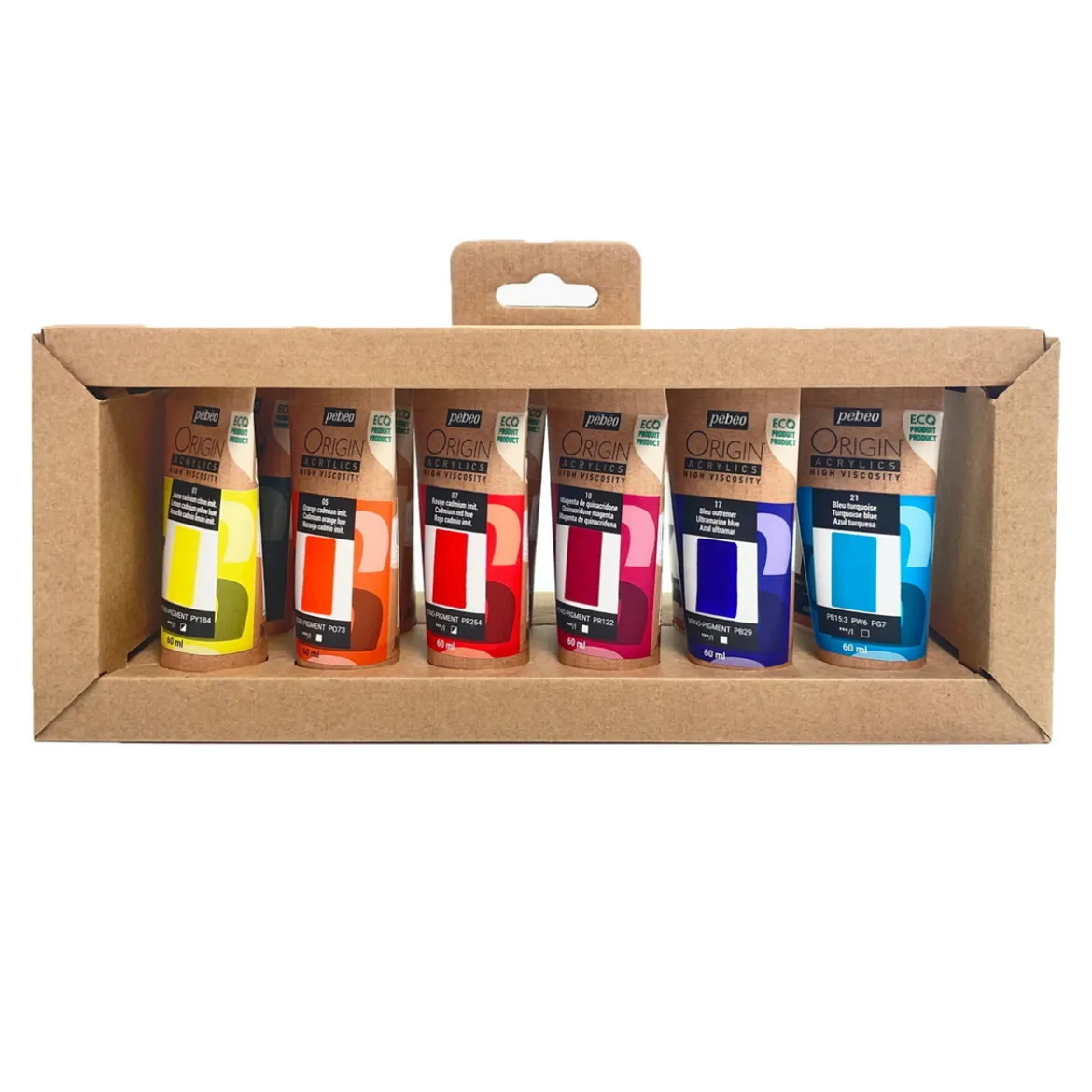 Pebeo Origin Acrylics Essentials 12-pakning, 12×60 ml i en bred palett