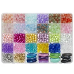 Perlemiks med 720 glassperler i 24 farger, 24 lange tubeperler og mellomledd