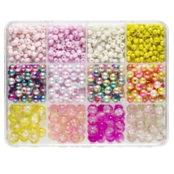 Perlemiks med 3 typer perler av glass og plast i 12 festlige nyanser