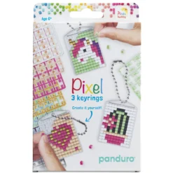 Pikselhobby Kit Cute – 3 nøkkelringer à 30×40 mm, 8 pikselplater og mønsterhefte
