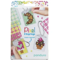 Pikselhobby Kit Sweet – 3 nøkkelringer à 30×40 mm, 8 pikselplater og mønsterhefte