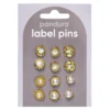 Pins, badges, 12 stk. herlig gullfargede og gnistrende små minibrosjer med diameter 10–12 mm