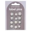 Pins, badges, 12 stk. herlig sølvfargede og gnistrende små minibrosjer med diameter 10–12 mm