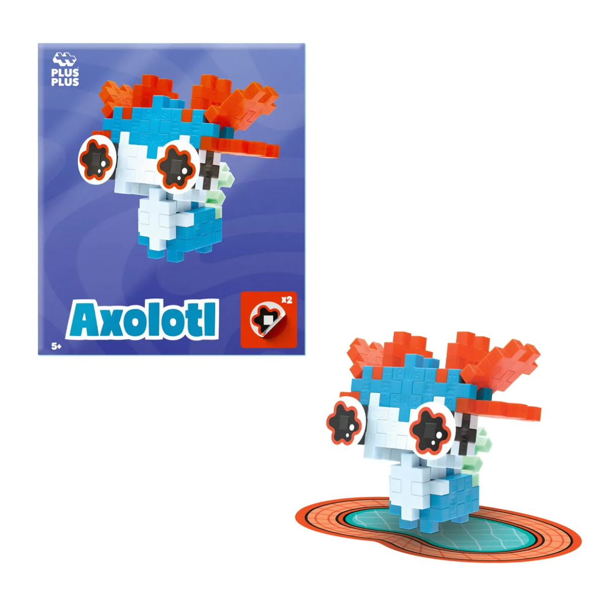 Plus-Plus Pets Artsy Axolotl, sett med 39 deler som blir en blå axolotl!