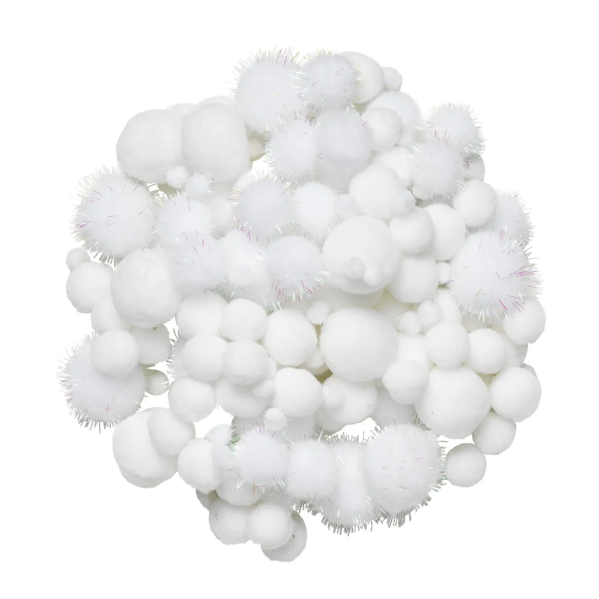 Pom Pom mix 150 stk. hvite – en mengde fine, fluffy pomponger!