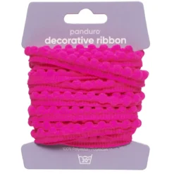 Pompongbånd dekorbånd cerise, 4 m langt og 10 mm bredt