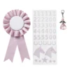 Premiesløyfe til kjepphest Ø7 cm og klistremerker i rosa tema + 1 engelcharm