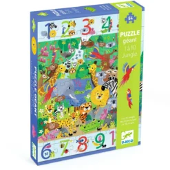 Puslespill 1 to 10 Jungle, matematikk + barnepuslespill med 54 biter, 52×70 cm