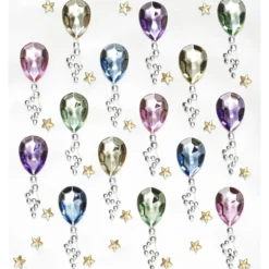 Rhinestone stickers ballonger – 30 ballonger m. snor (L 35 mm) og 44 små gullstjerner