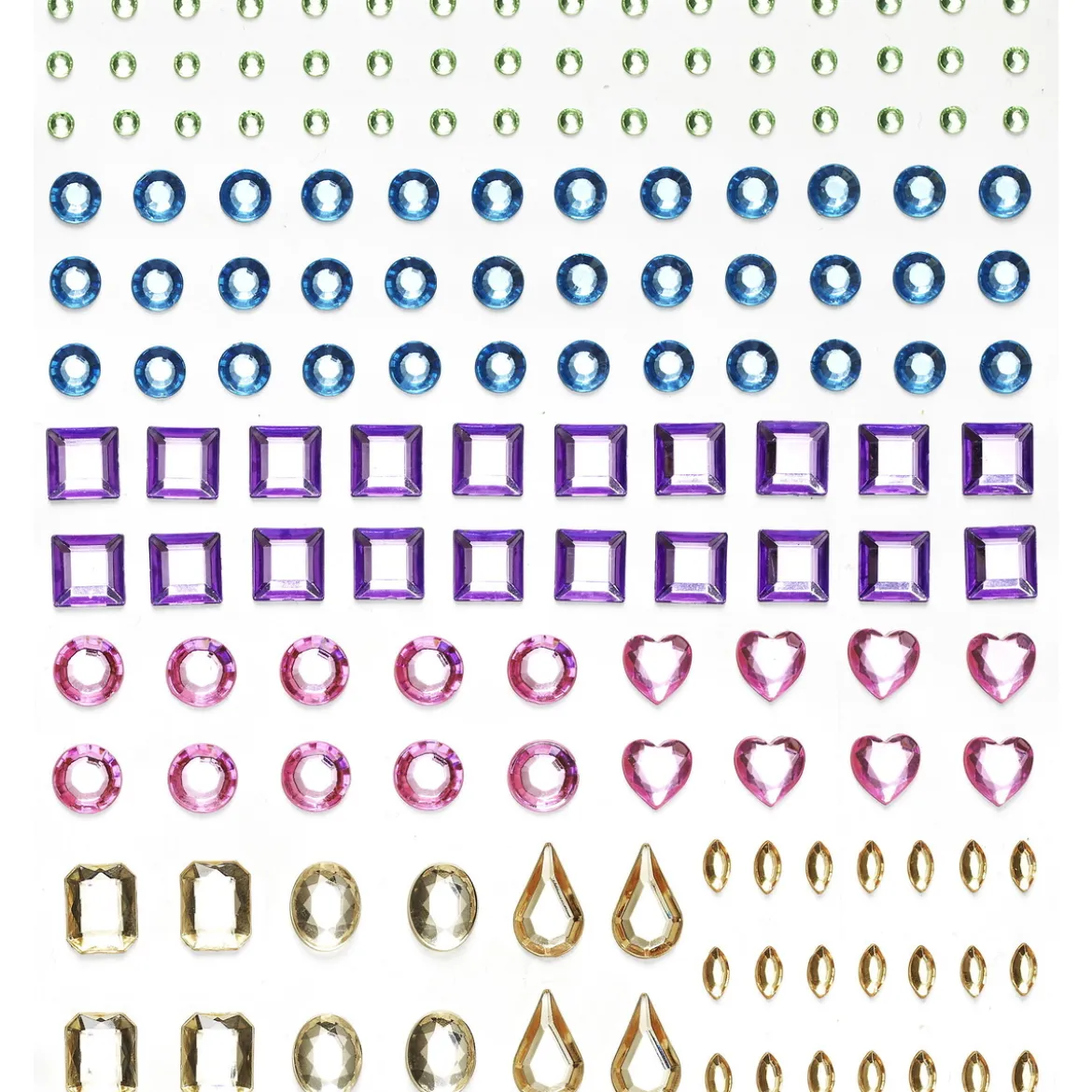 Rhinestone stickers former pastell – 304 perleklistremerker med forskjellige former. L 2–12 mm