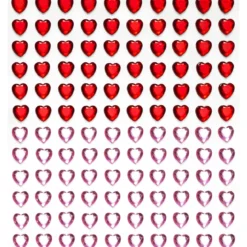 Rhinestone stickers hjerte – 240 røde og krystallignende hjerter. Ø8 mm