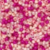 Rocaillesperle 9/0 miks rosa, cerise og glass, 30 gram glassperler med diameter 2,4–2,8 mm