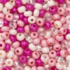 Rocaillesperle 6/0 miks rosa, cerise og glass, 30 gram glassperler med diameter 3,7–4,3 mm