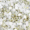Rocaillesperle 6/0 mix sølv, hvitt og glass, 30 gram glassperler med diameter 3,7–4,3 mm