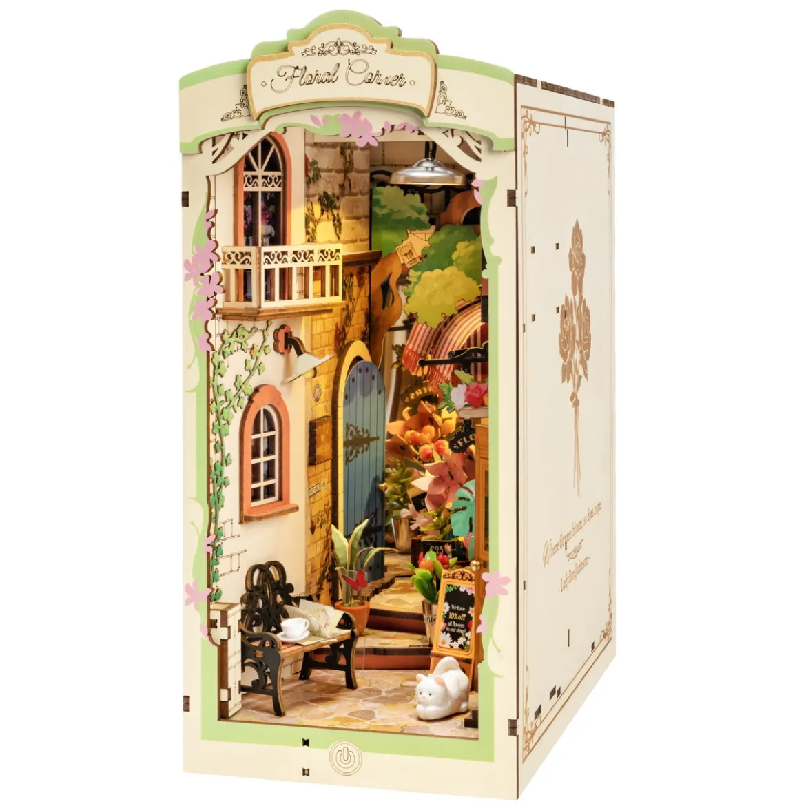 Rolife DIY Bookend Floral Corner miniatyrdiorama – TGB09, 108×190×240 mm