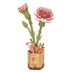 Rolife DIY Wooden Flower 3D-puslespill treblomst TW051 Pink Carnation 120×70×290 mm