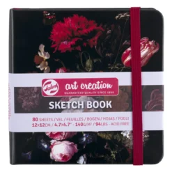 Royal Talens Art Creation Sketch skissebok 12x12 cm, blomstret omslag – 140 g/m², 80 ark