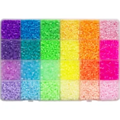 Rørperler Mini storpakning Amazing – 12 000 Mini-perler i 24 sommerfarger. Perlene har en diameter på 2,5 mm