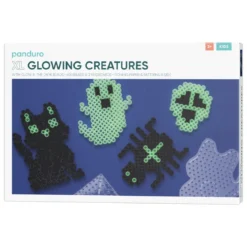Rørperler XL-sett Glowing Creatures – 600 svarte og selvlysende XL-perler + 2 perleplater
