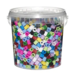 Rørperler XL 1400 stk – en bøtte med store perler med diameter 9 mm i basis- og pastellfarger