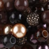 Runde akrylperler, store brune, mørke, gullfargede og strasspyntede perler, diameter 20 mm