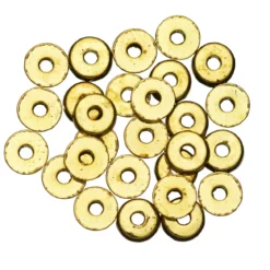27 runde, flate gullfargede perler av metall – Ø 6 mm, 2 mm tykkelse