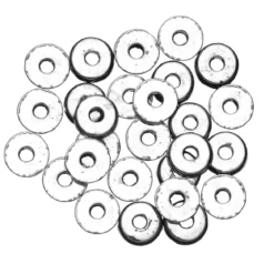 27 runde, flate sølvfargede perler av metall – Ø 6 mm, 2 mm tykkelse