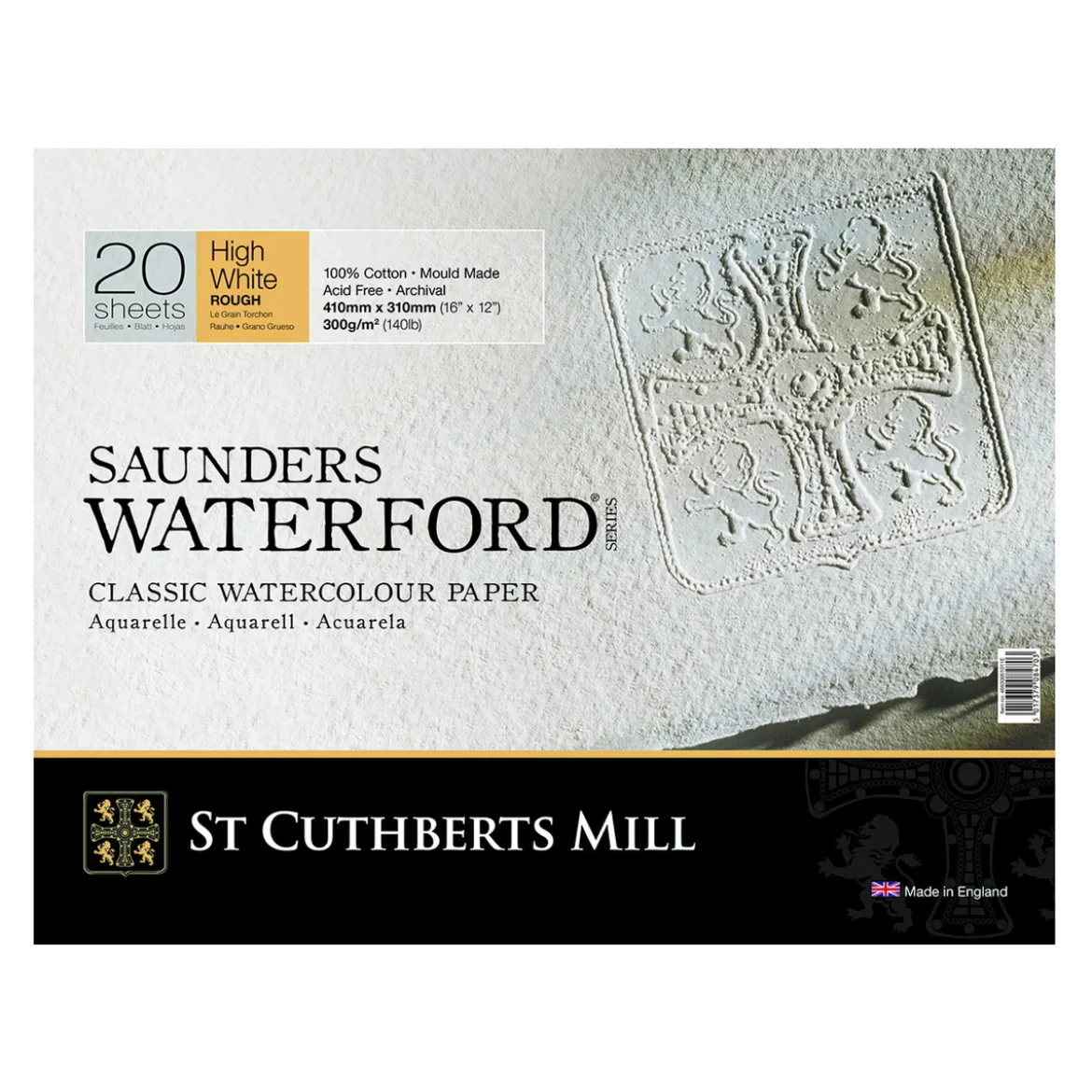 Saunders Waterford High White hellimt akvarellblokk GT – 41×31 cm, 20 ark, 300 g/m²
