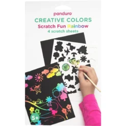 Scratch Fun Rainbow – scratch art / skrapeark med glinsende metallicfarger – 4 ark à 14×18 cm