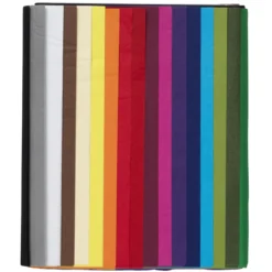 Silkepapir 68 ark à 70×50 cm, basisfarger. 17 farger, 4 av hver. 14 g/m²