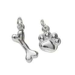 2 sølvfargede anheng / charms dyrelabb 10×12 mm, ben 8×17,7 mm