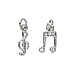 2 sølvfargede anheng / charms G-nøkkel 5×15 mm, note med strass 7,4×14 mm