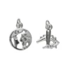 2 sølvfargede anheng / charms jordklode Ø12 mm, fly 13×15 mm