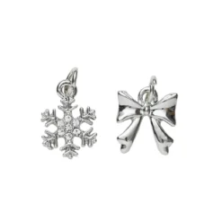 2 sølvfargede anheng / charms snøkrystall med strass Ø11 mm, sløyfe 12,5×11 mm