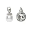 2 sølvfargede anheng / charms strasstein 8×8 mm, perle Ø8 mm L 12 mm