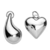 2 sølvfargede og chunky anheng/charms, massivt metall – hjerte Ø22 mm, dråpe lengde 30 mm