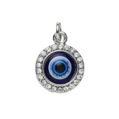 Sølvfarget anheng / charm det onde øyet med strass og farger Ø13 mm