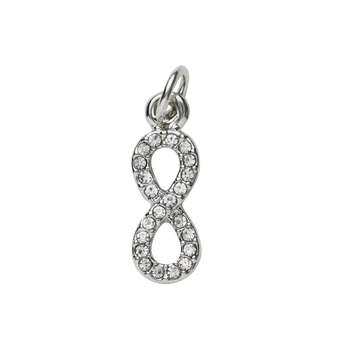 Sølvfarget anheng / charm evighetstegn / infinity strass 6×17 mm
