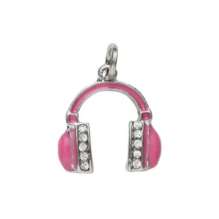 Sølvfarget anheng / charm hodetelefoner med farge og strass 12×15 mm