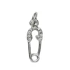 Sølvfarget anheng / charm sikkerhetsnål med strass 7×14 mm