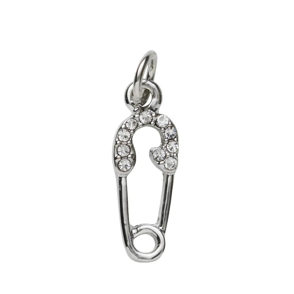 Sølvfarget anheng / charm sikkerhetsnål med strass 7×14 mm