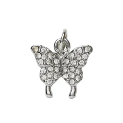 Sølvfarget anheng / charm sommerfugl med strass 14×14 mm