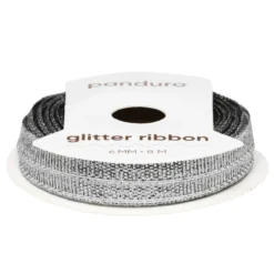 Sølvfarget glitterbånd – 6 mm bredt og 8 meter langt