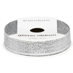 Sølvfarget glitterbånd – 12 mm bredt og 8 meter langt