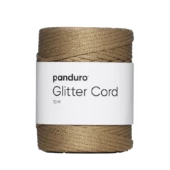 Snor med glitter, 70 m beige med gullglitter. Ø3 mm