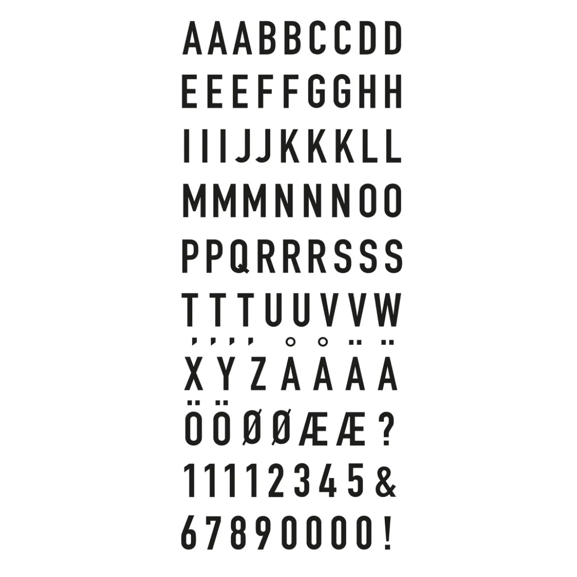 Stickers alfabet, bokstavklistremerker, 356 stk. A–Ö svart, 11 mm høye, maks. bredde 10 mm