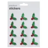 Stickers Jul, 3D-klistremerker metallic-kristtorn med røde perler, 12 stk.
