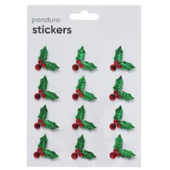 Stickers Jul, 3D-klistremerker metallic-kristtorn med røde perler, 12 stk.