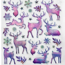 Stickers Jul, iriserende tykke klistremerker, reinsdyr, snøflak m.m, 13×12 cm ark